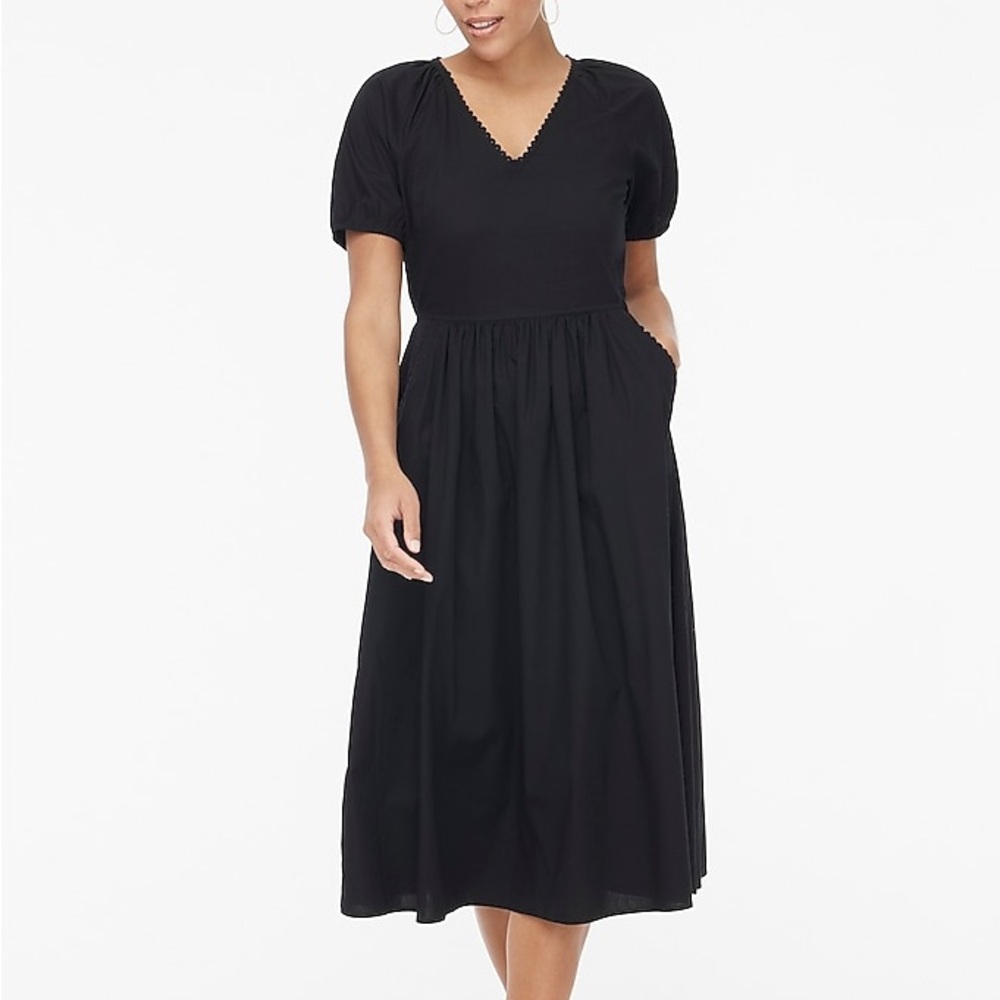 NWT J.Crew Factory Lace-trim midi dress in black